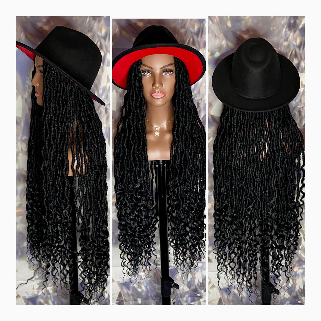 Black w/Red Bottom Fedora ((Hat)) Wig