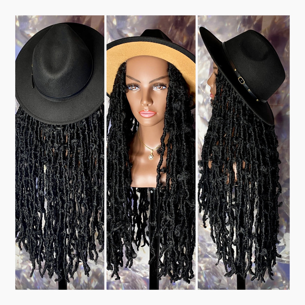 Black w/Camel Bottom Fedora ((Hat)) Wig