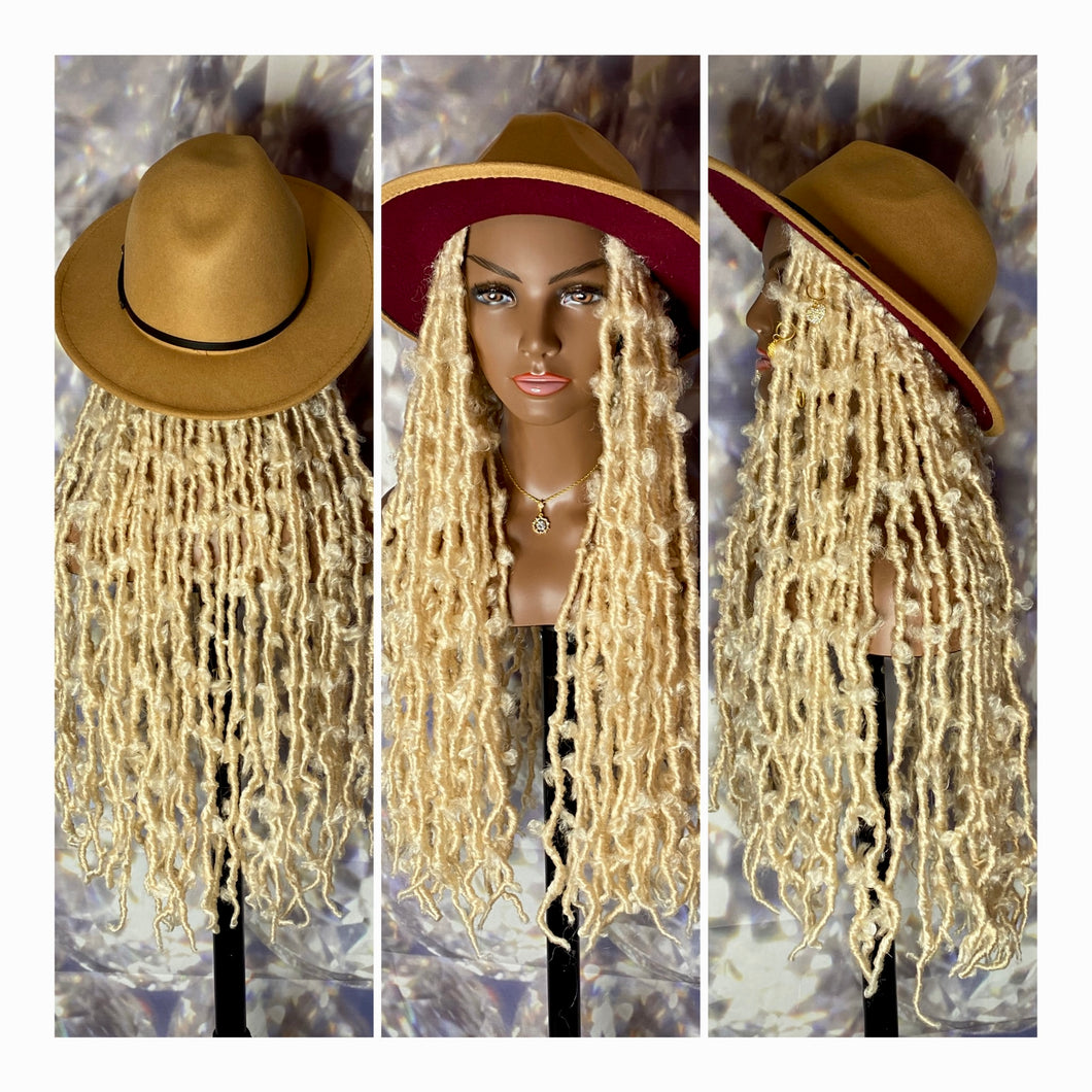 Camel w/Wine Red Bottom Fedora ((Wig)) Hat