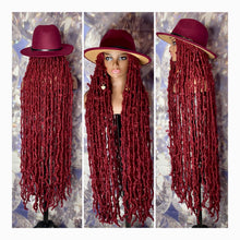 Load image into Gallery viewer, Wine Red/Camel Fedora ((Hat)) Wig
