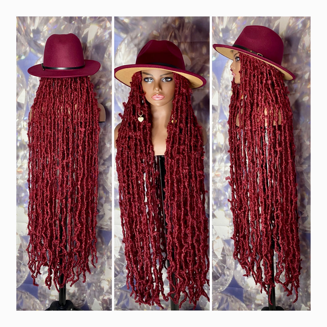 Wine Red/Camel Fedora ((Hat)) Wig