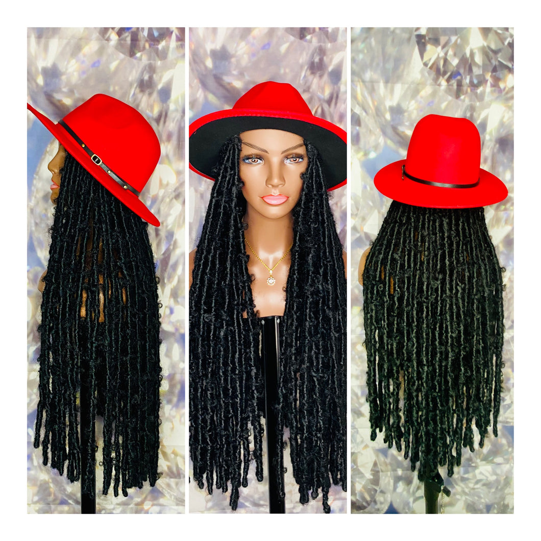 Red w/Black Bottom Fedora ((Hat)) Wig
